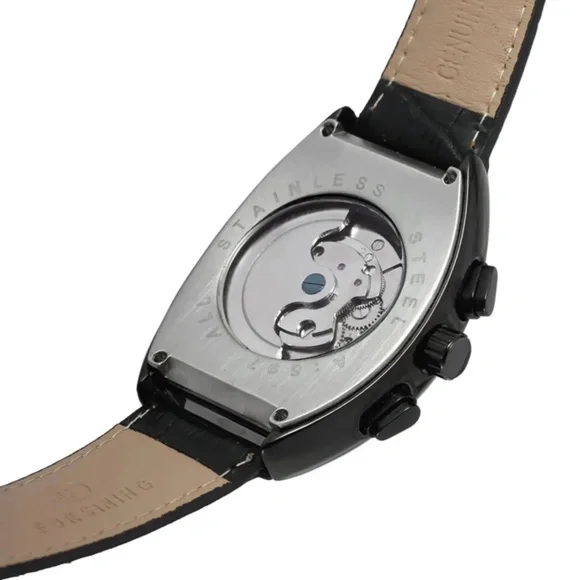 Forsining Automatic Watch Men Sport Tonneau Shaped Leather WaterproofDate